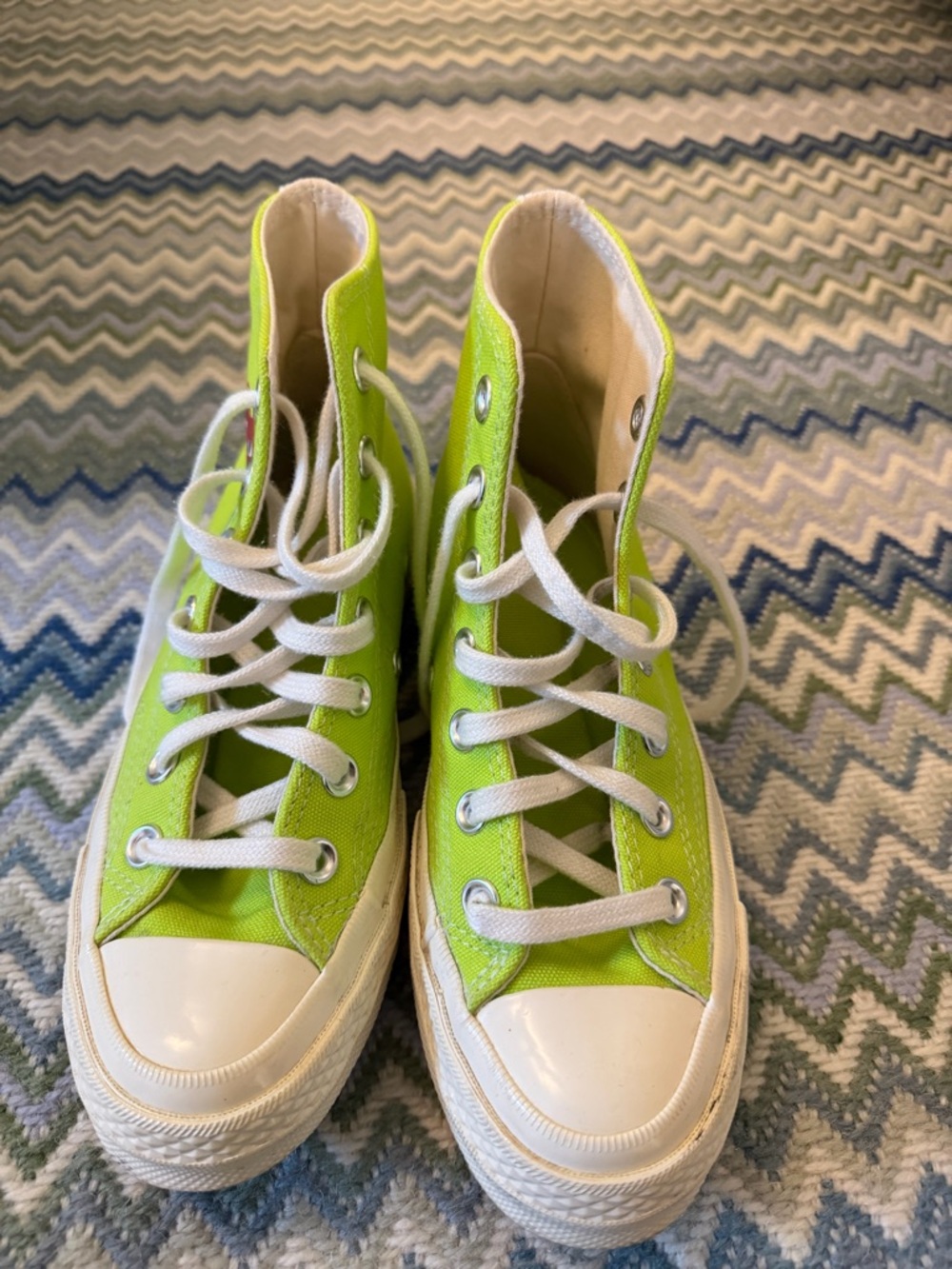 High-Top Canvas Sneakers in Lime Green and White